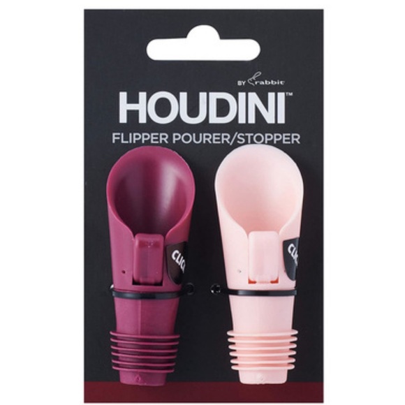 Houdini Flipper Wine Pourer Bottle Stoppers, Set of 2, burgundy/pink - Picture 7 of 7
